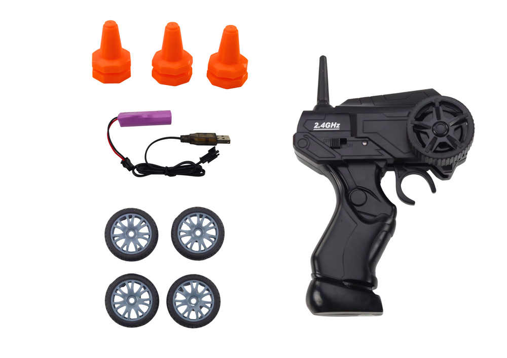 Nuotoliniu būdu valdomas sportinis automobilis su keičiamais ratais 1:24, oranžinis