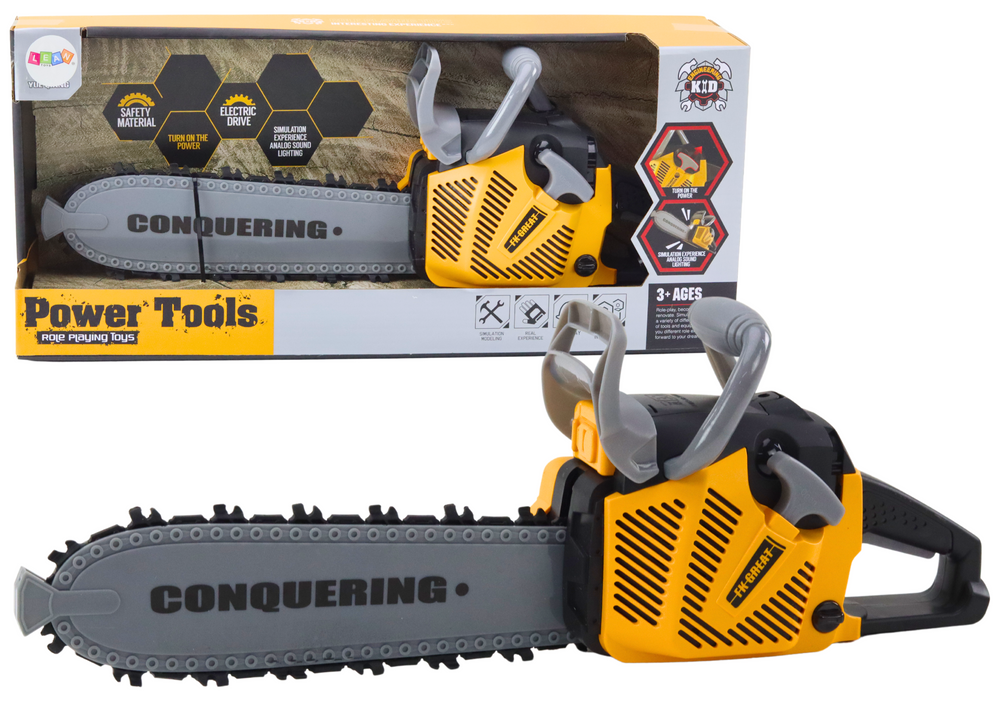 Vaikiškas grandininis pjūklas su šviesos efektais