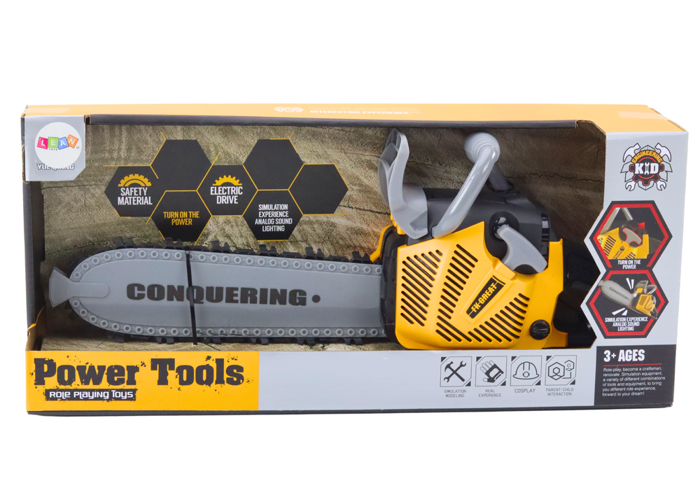 Vaikiškas grandininis pjūklas su šviesos efektais