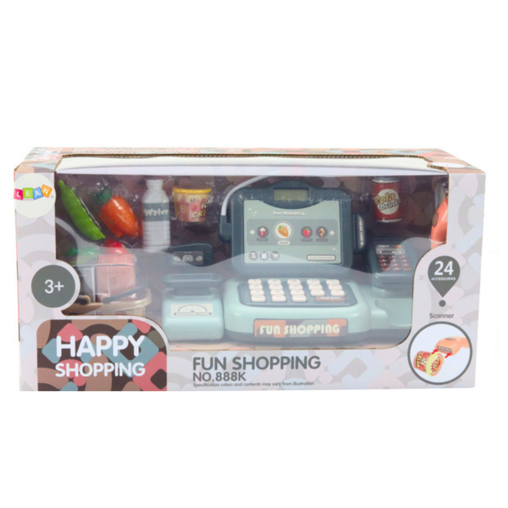 Žaislinis kasos aparatas su skaitytuvu ir krepšeliu 24 el.