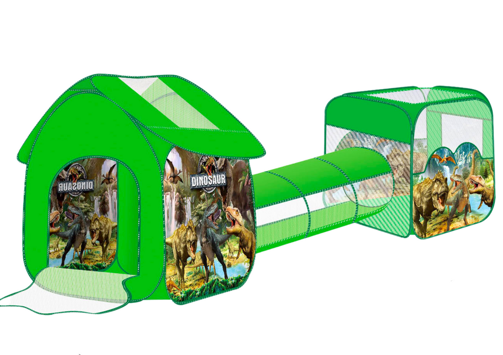 Vaikų žaidimų aikštelė - palapinė su dinozaurų motyvais 3in1