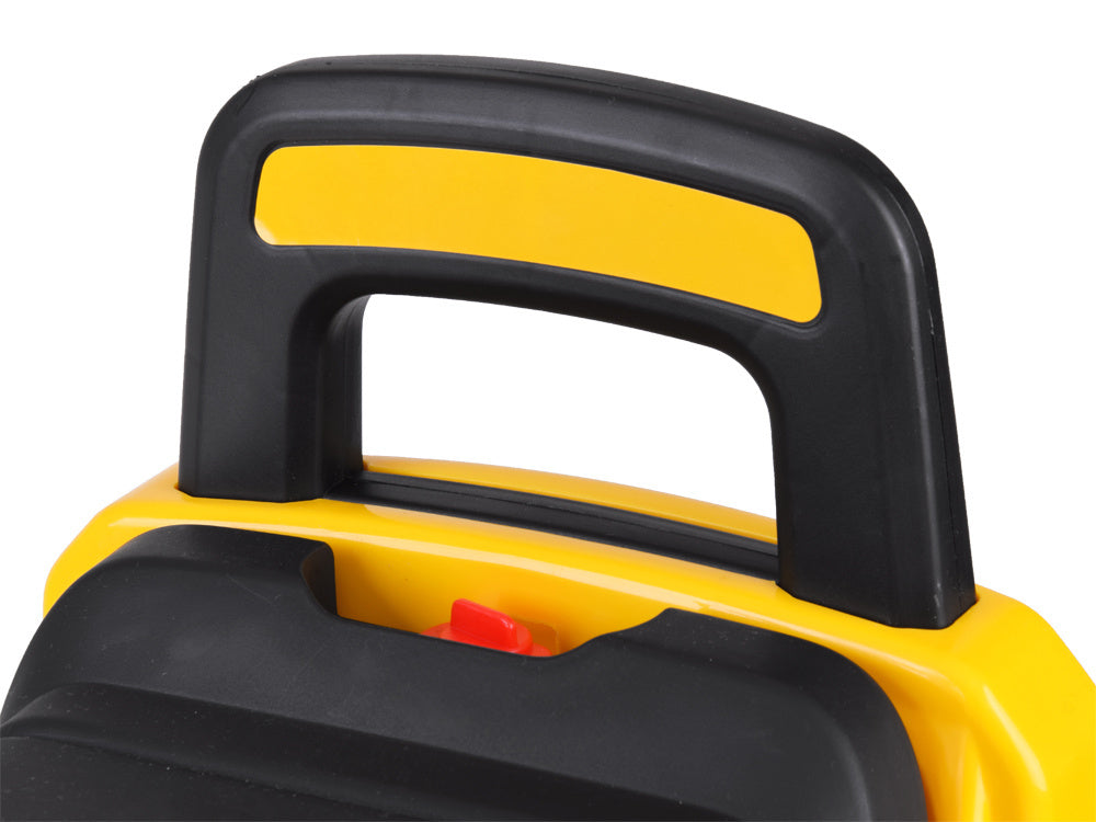 Žaislinis CAT ekskavatorius su judančiu kaušu, geltonas