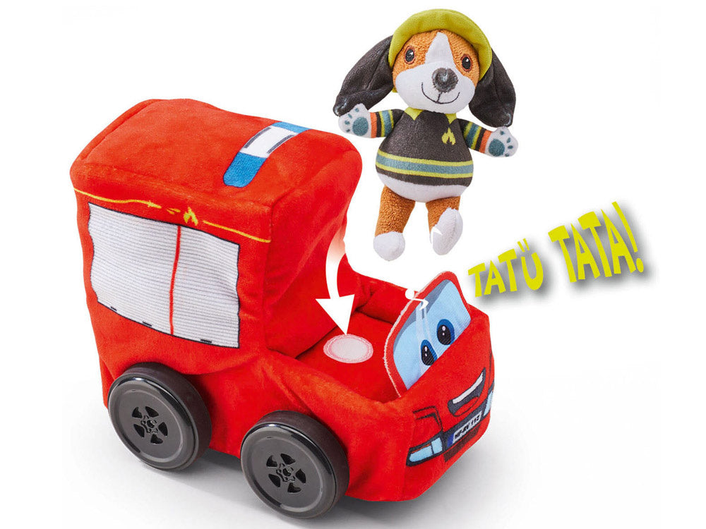 Nuotoliniu būdu valdomas minkštas gaisrinis automobilis su garso efektais, raudonas