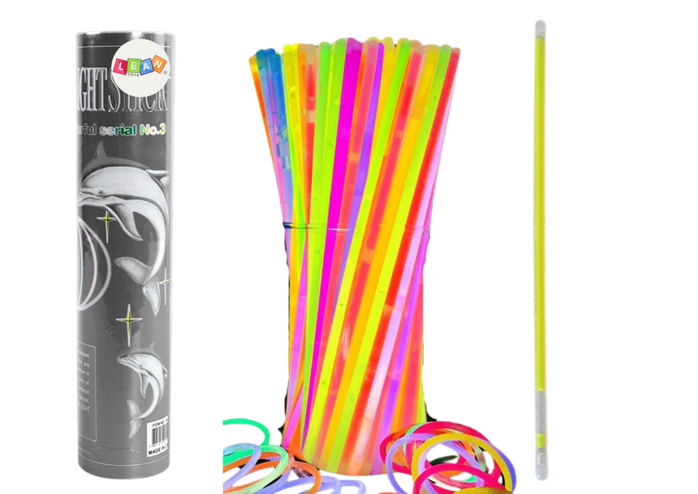 Įvairiaspalvės fluorescencinės apyrankės 100 vnt.