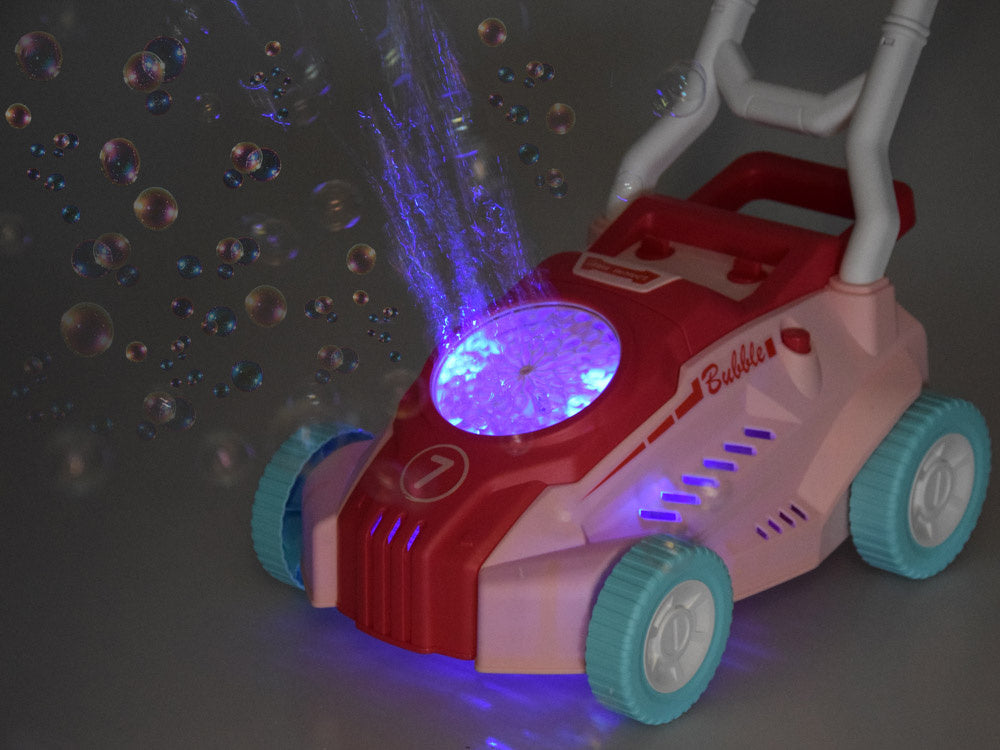 Žaislinė muilo burbulų žoliapjovė su garso efektais, rožinė