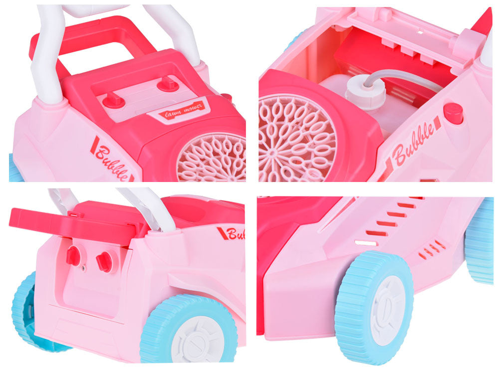 Žaislinė muilo burbulų žoliapjovė su garso efektais, rožinė