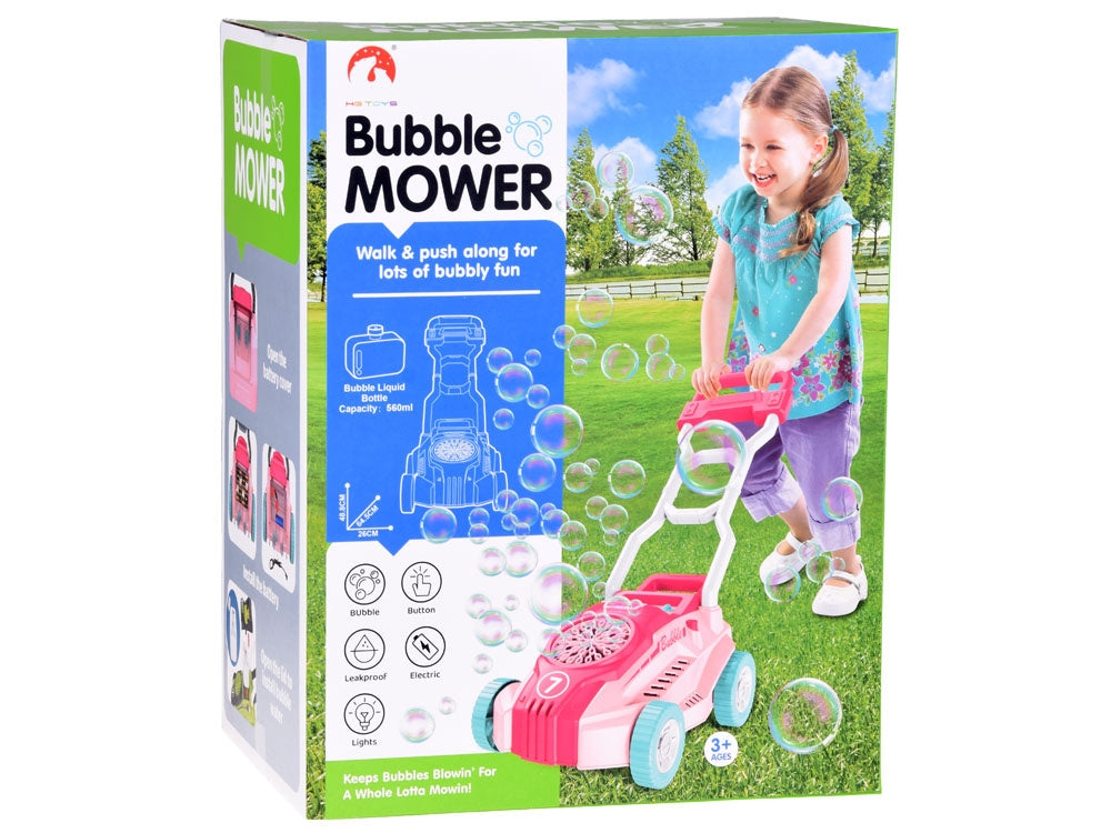 Žaislinė muilo burbulų žoliapjovė su garso efektais, rožinė