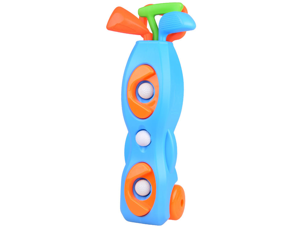 Mini golfo rinkinys su stovas ant ratukų ir priedais vaikams, mėlynas