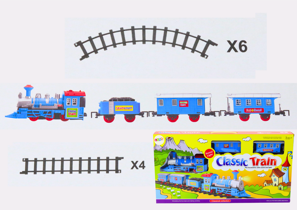 Interaktyvus traukinys su bėgiais, šviesos ir garso efektais