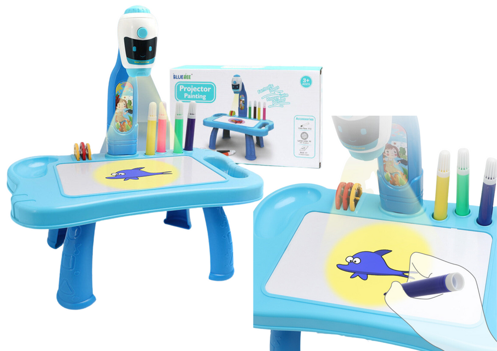 Mini projektoriaus roboto stalas su priedais 2in1, mėlynas