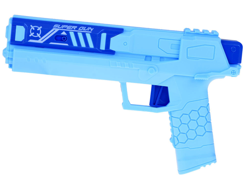 Putplasčio lėktuvas šaudomas iš pistoleto su šviesos efektais, mėlynas