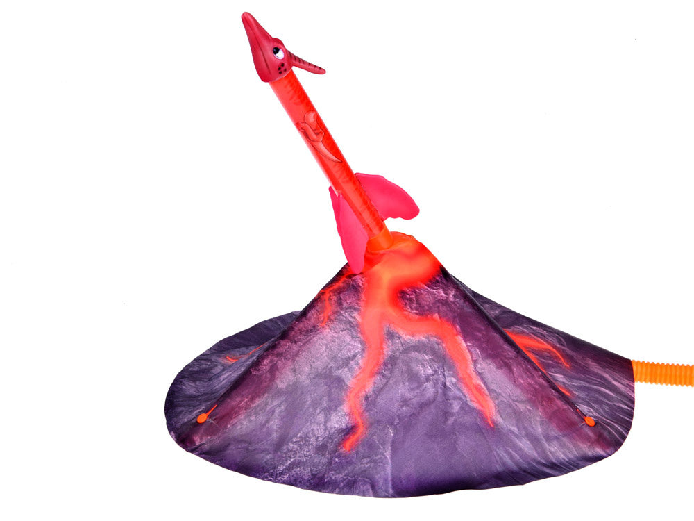 Raketų paleidimo ugnikalnis su šviesos efektais, dinozauras