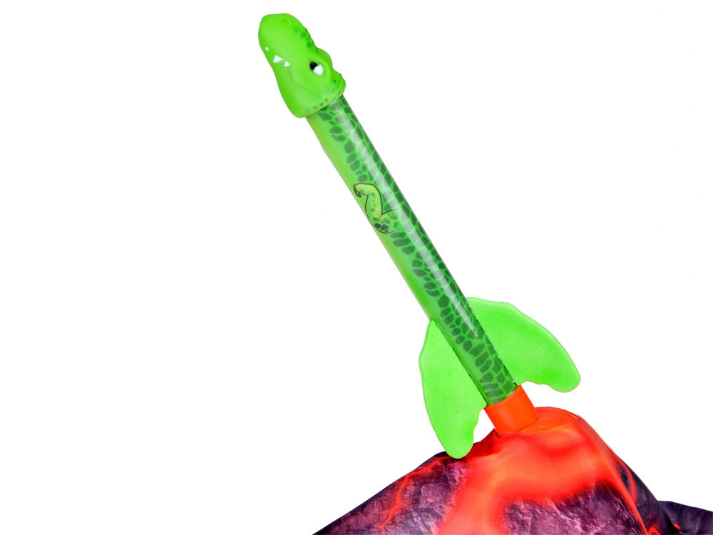 Raketų paleidimo ugnikalnis su šviesos efektais, dinozauras