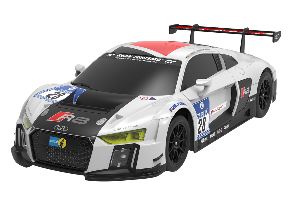 Nuotoliniu būdu valdomas sportinis AUDI R8 LMS automobilis, juodai baltas