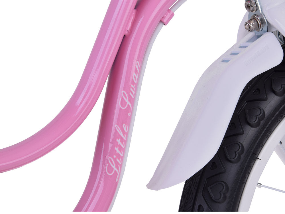Vaikiškas dviratis 14" Little Swan su papildomais ratais, rožinis, Royal Baby