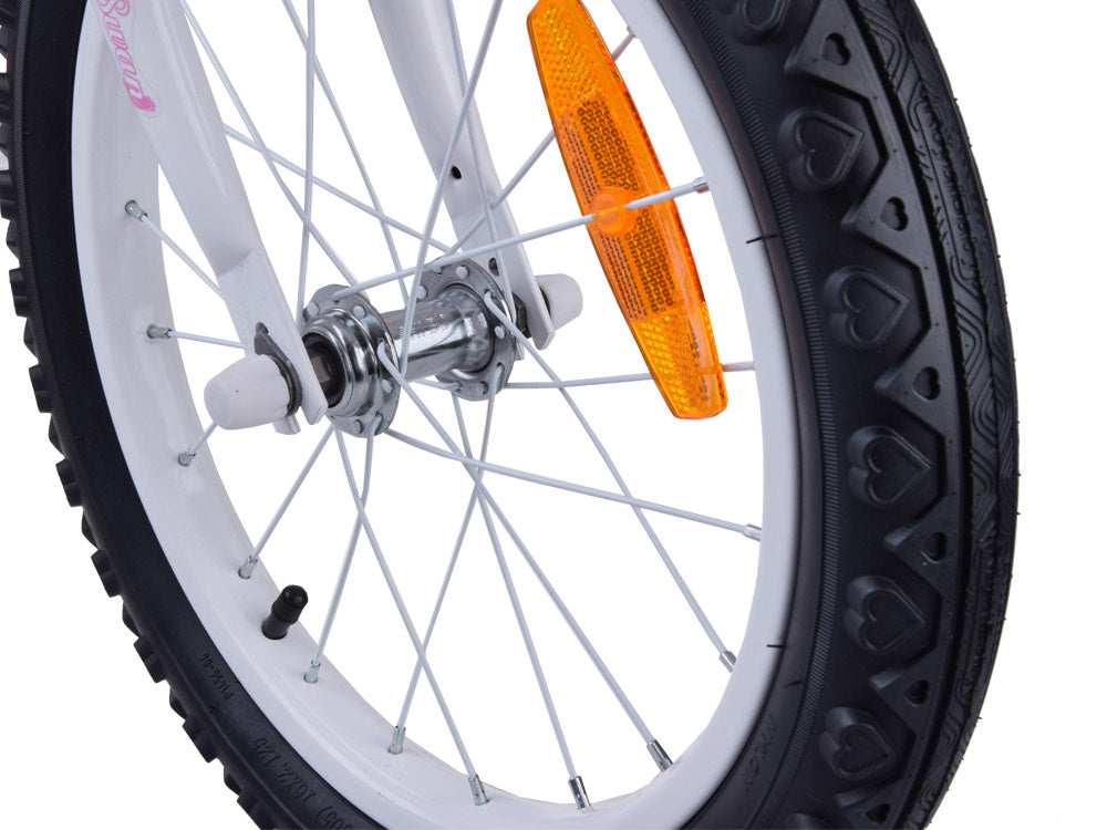 Vaikiškas dviratis 16" su papildomais ratais, baltai rožinis, Royal Baby