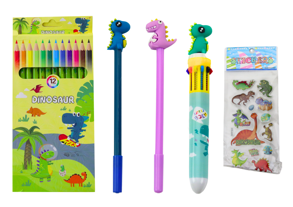 Mokyklinis penalas su priedais, dinozauras