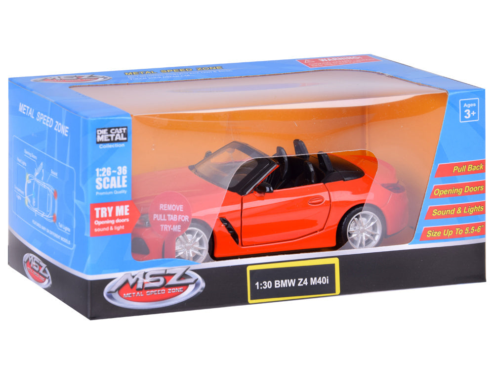 Metalinis automobilio BMW Z4 M40i modelis su šviesos ir garso efektais, raudona