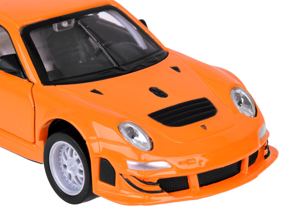 Metalinis modelis automobilis Porshe 911 GT3 RSR su šviesos ir garso efektais, oranžinis