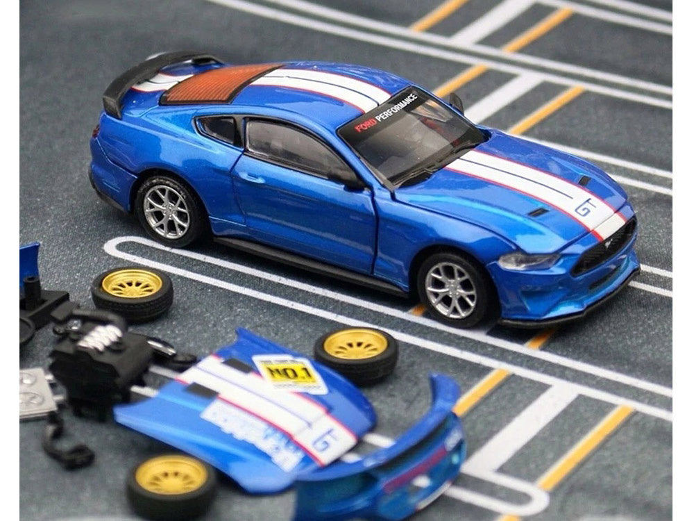 Surenkamas metalinis automobilio Ford Mustang GT rinkinys 1:42, mėlynas