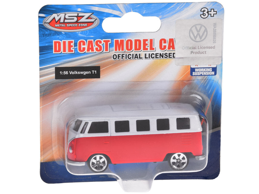 Metalinis automobilio Volkswagen T1 modelis, raudonai baltas