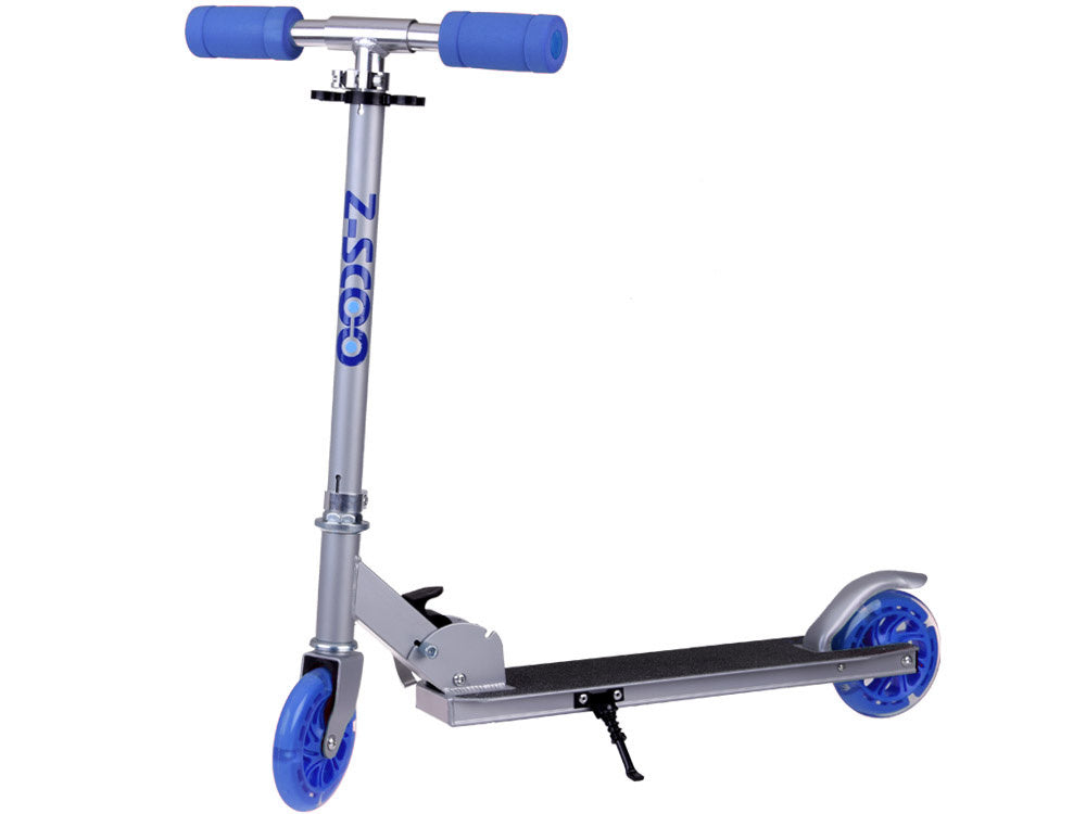 Sulankstomas paspirtukas su šviečiančiais ratais, mėlynas