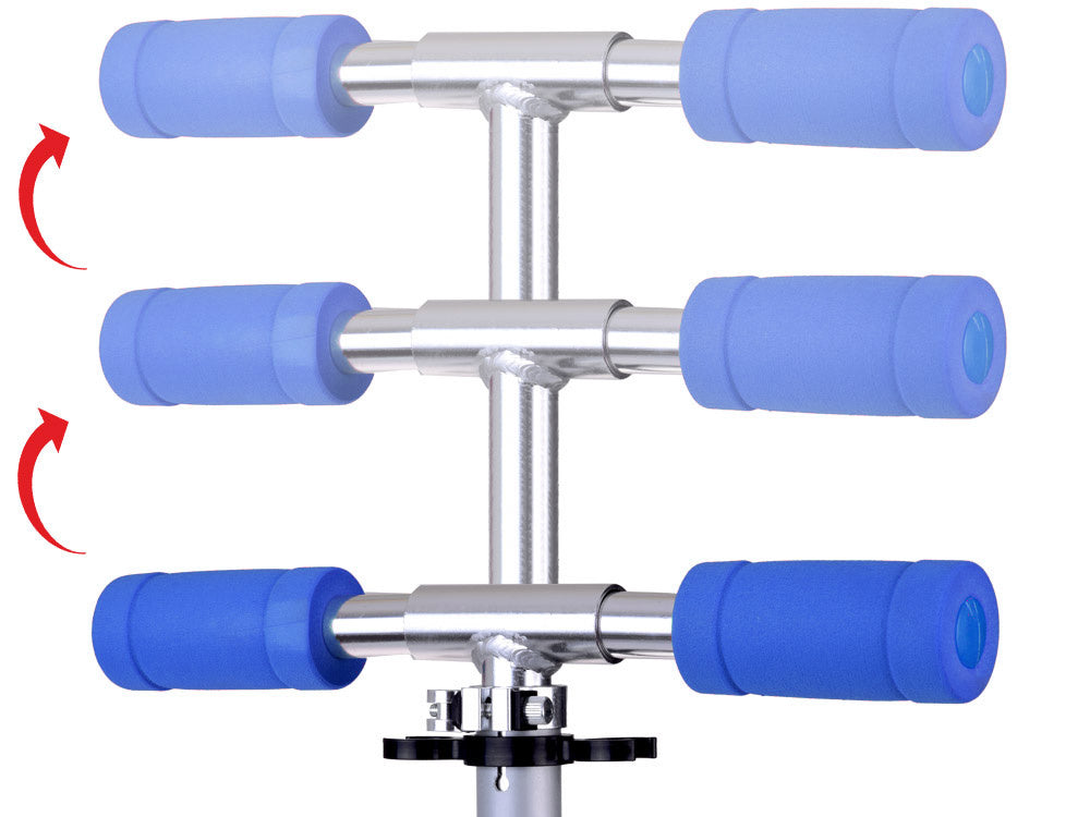 Sulankstomas paspirtukas su šviečiančiais ratais, mėlynas