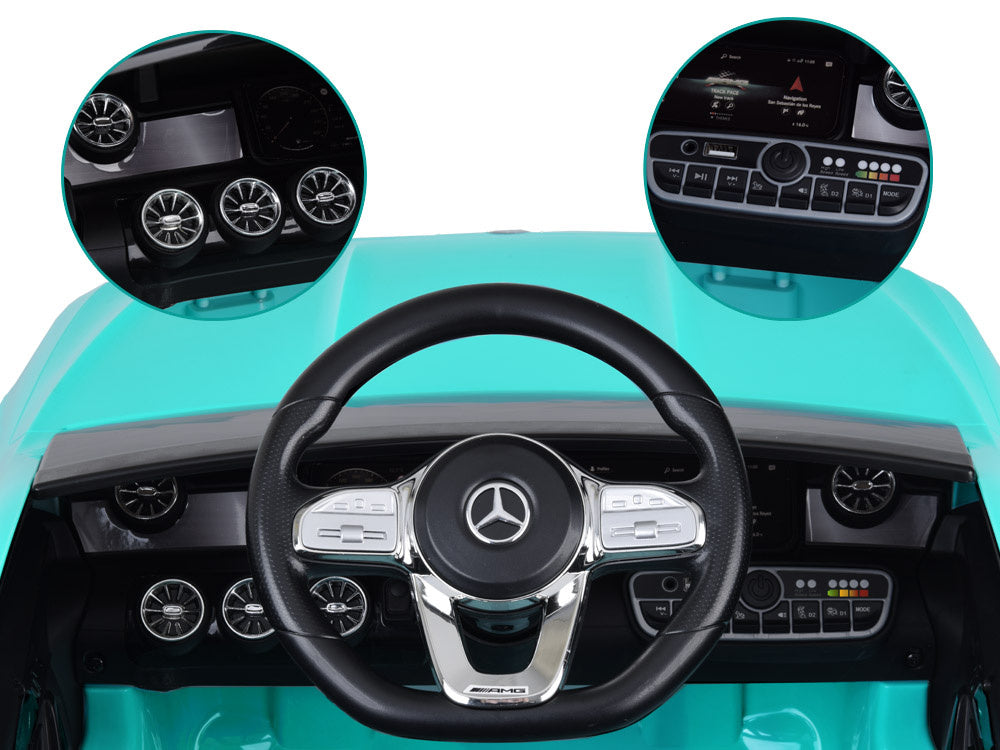 Vienvietis elektromobilis Mercedes AMG CLA 45s, mėlynas