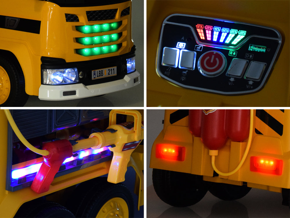 Vienvietis elektrinis statybinis sunkvežimis vaikams LARGE Crane, geltonas