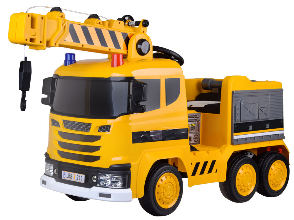 Vienvietis elektrinis statybinis sunkvežimis vaikams LARGE Crane, geltonas