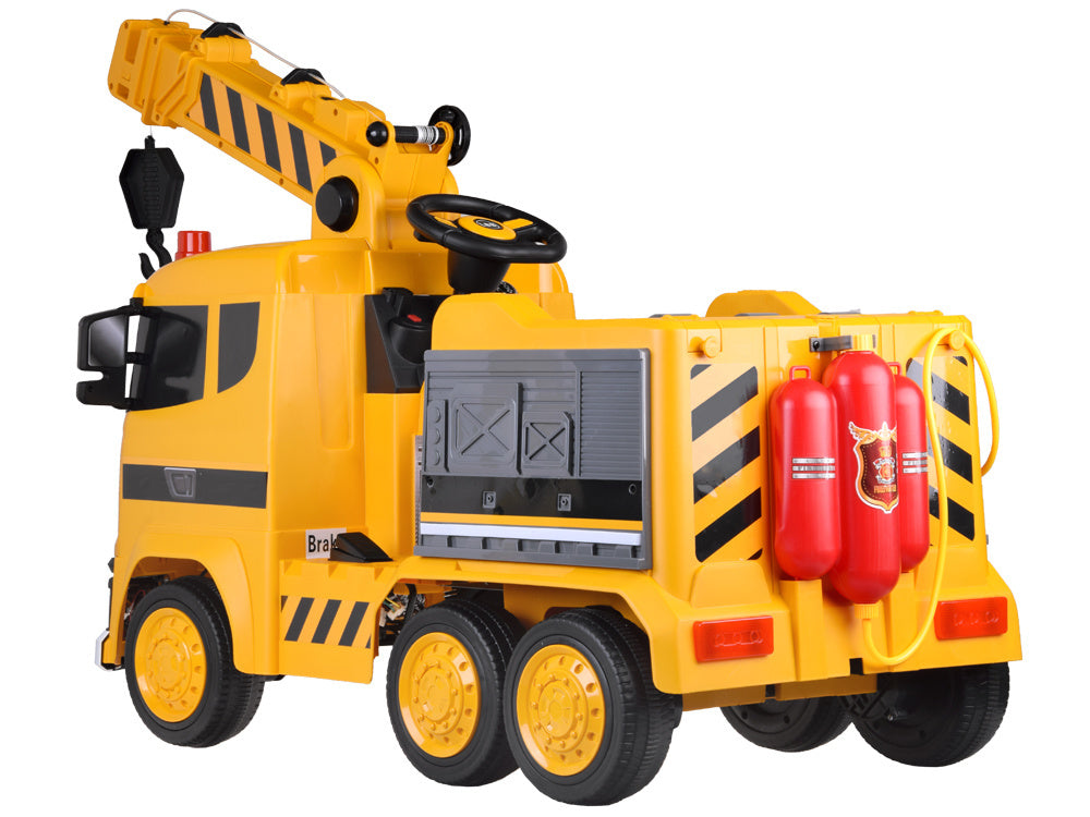 Vienvietis elektrinis statybinis sunkvežimis vaikams LARGE Crane, geltonas