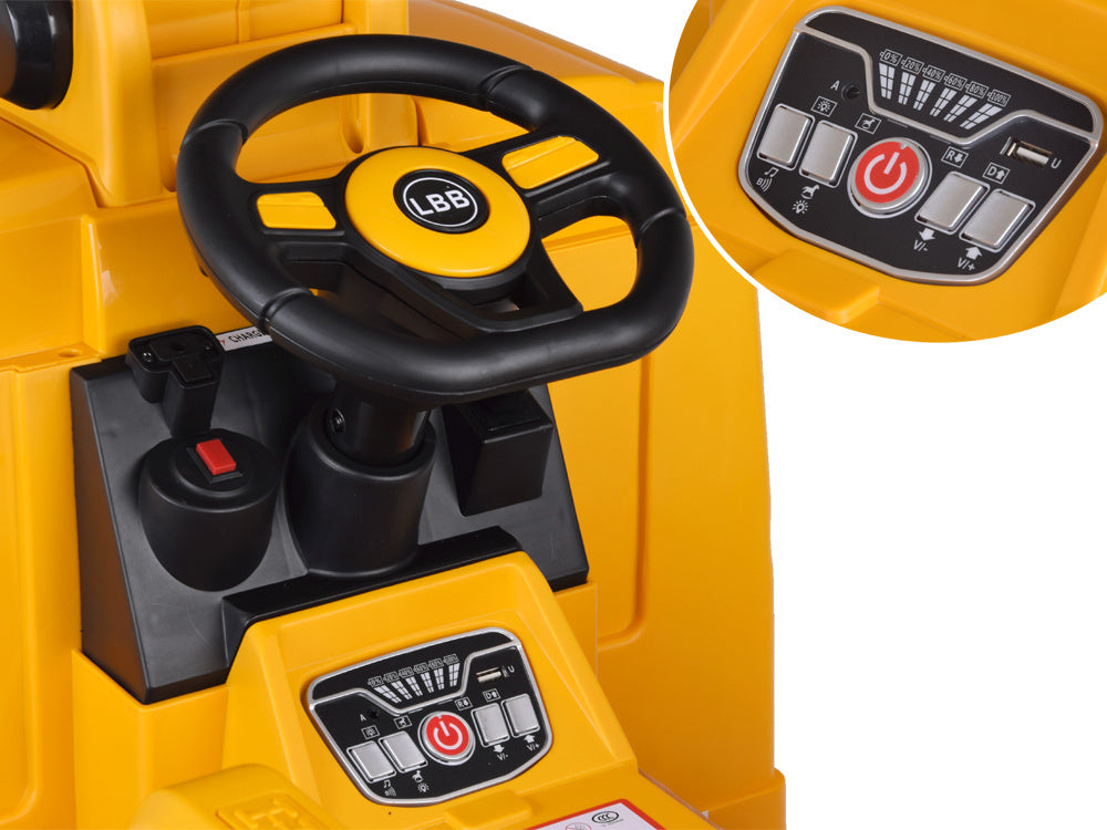 Vienvietis elektrinis statybinis sunkvežimis vaikams LARGE Crane, geltonas