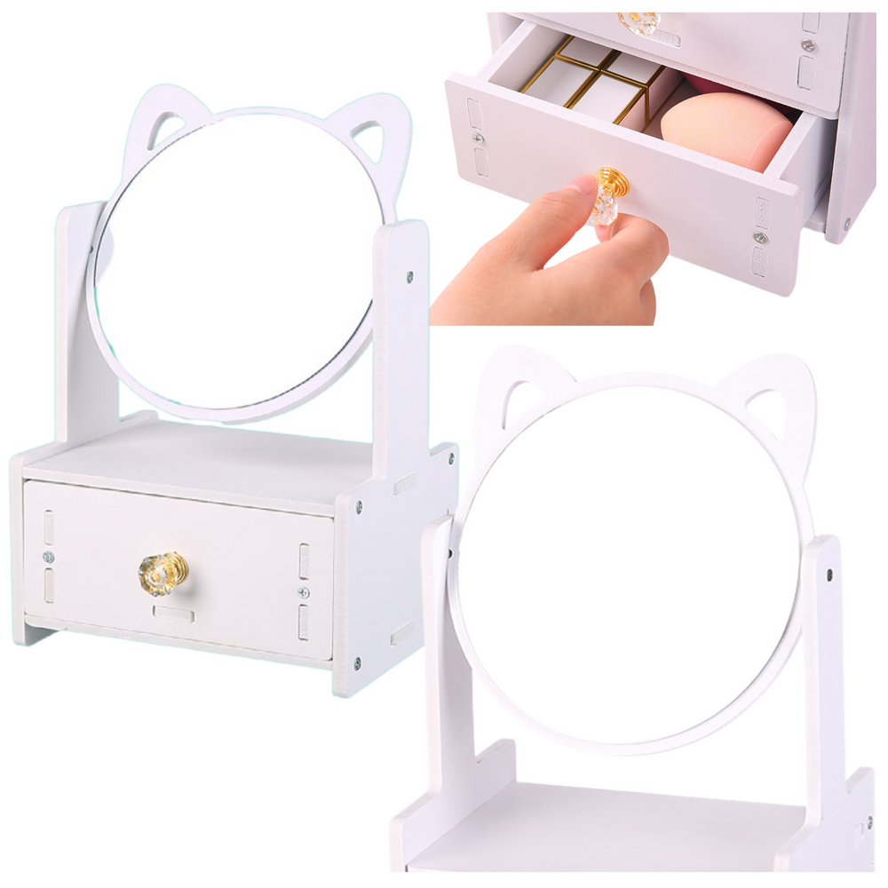 Mini kosmetinė dėžutė su veidrodžiu, balta