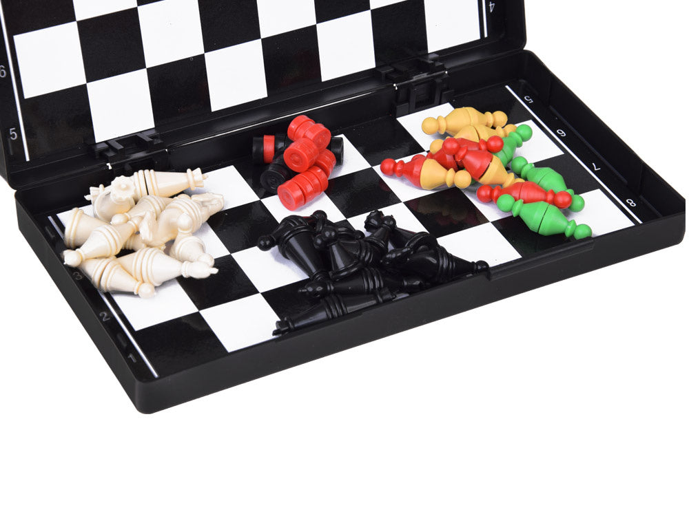 Strateginis magnetinių šaškių, šachmatų ir kiniškų šaškių stalo žaidimas 3in1