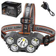 Priekinis LED žibintas su reguliuojamu dirželiu ir 5 šviesos diodais