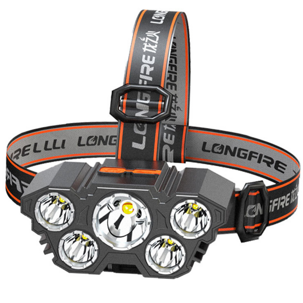 Priekinis LED žibintas su reguliuojamu dirželiu ir 5 šviesos diodais