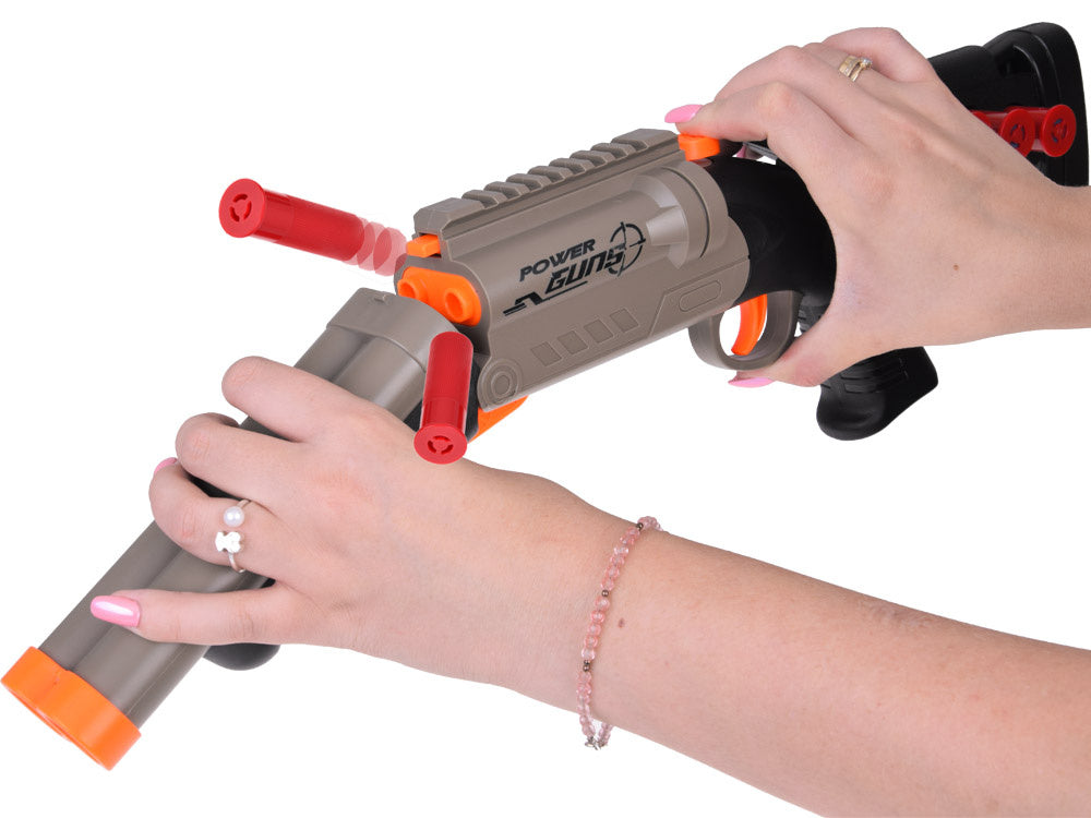 Didelio kalibro dvivamzdis šautuvas vaikams su putplasčio šoviniais, pilkas