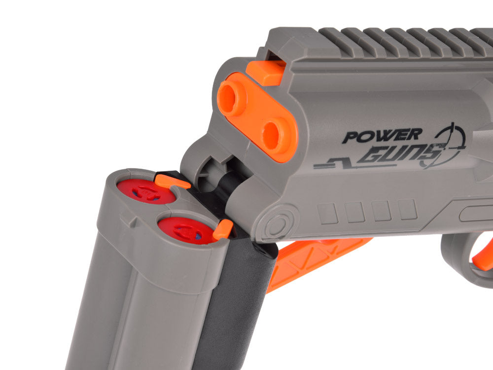 Didelio kalibro dvivamzdis šautuvas vaikams su putplasčio šoviniais, pilkas