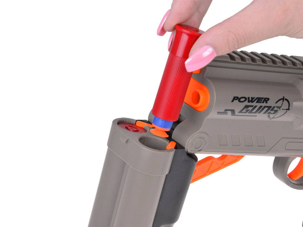 Didelio kalibro dvivamzdis šautuvas vaikams su putplasčio šoviniais, pilkas