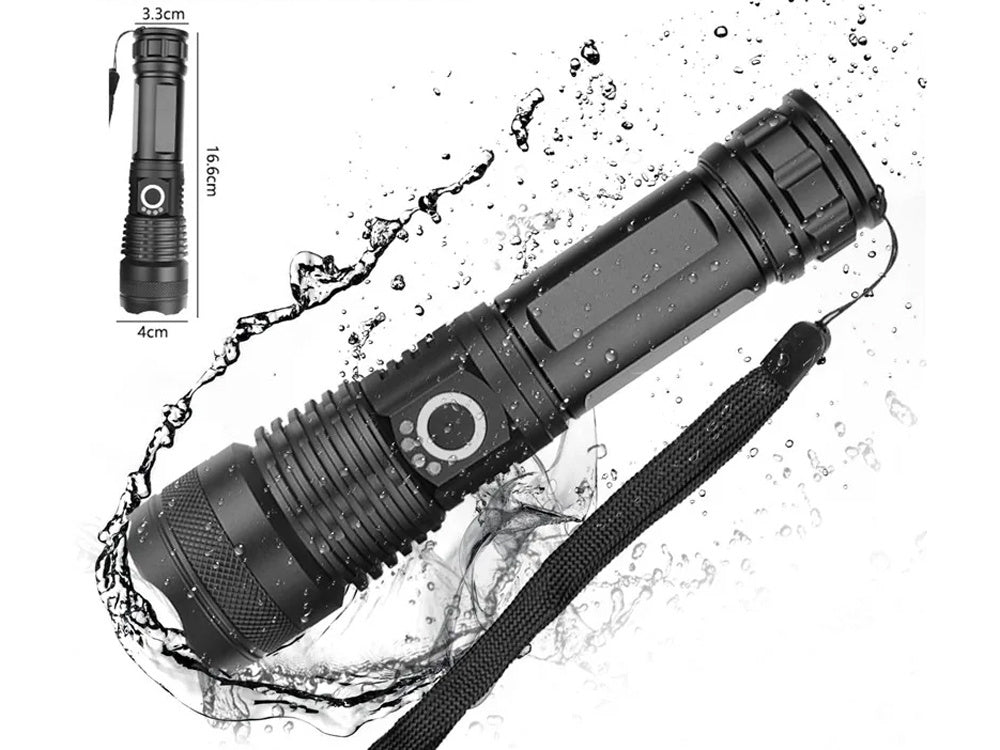 Galingas, atsparus vandeniui įkraunamas LED žibintuvėlis