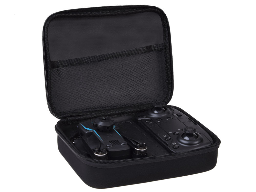 Nuotoliniu būdu valdomas dronas su kamera ir dėklu, juodas