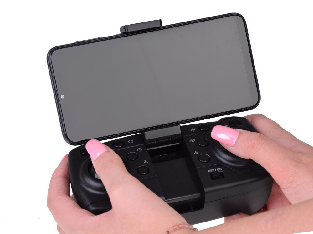 Nuotoliniu būdu valdomas dronas su kamera ir dėklu, juodas