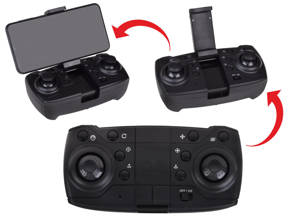 Nuotoliniu būdu valdomas dronas su kamera ir dėklu, juodas