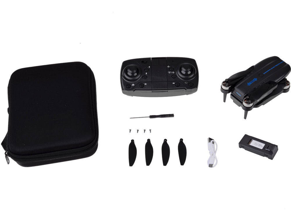 Nuotoliniu būdu valdomas dronas su dėklu ir kamera, juodas