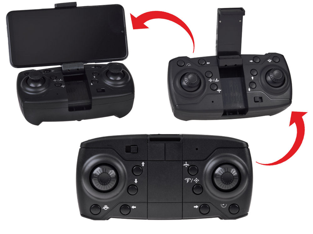 Nuotoliniu būdu valdomas dronas su dėklu ir kamera, juodas