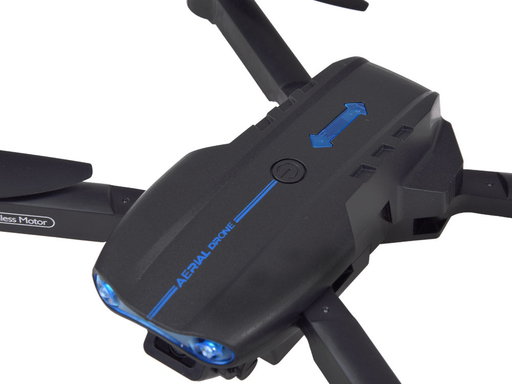 Nuotoliniu būdu valdomas dronas su dėklu ir kamera, juodas