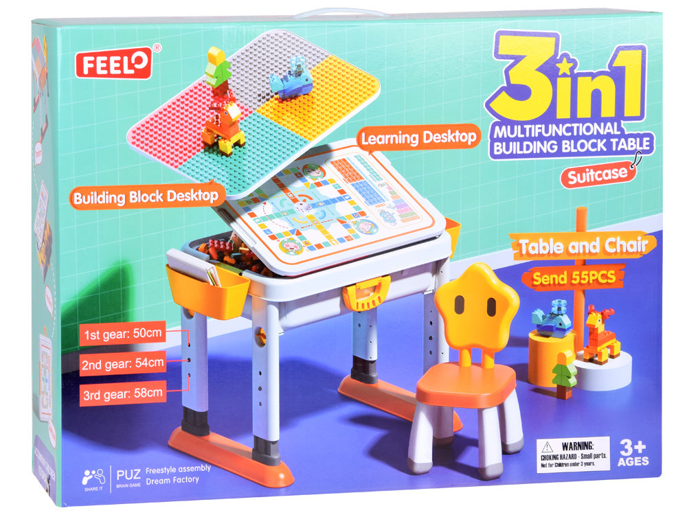 Daugiafunkcinis stalo ir kaladėlių rinkinys 3in1