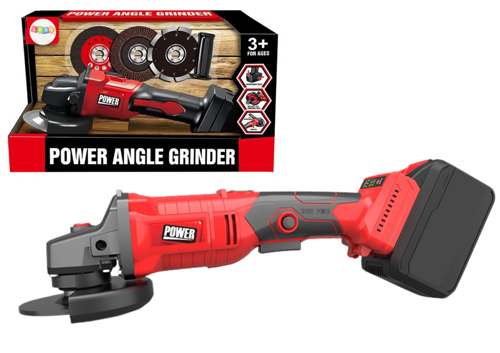 Žaislinis rankinis šlifuoklis su diskais, raudonas