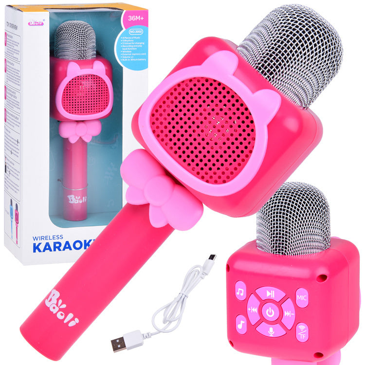 Belaidis karaoke mikrofonas vaikams su Bluetooth, rožinis