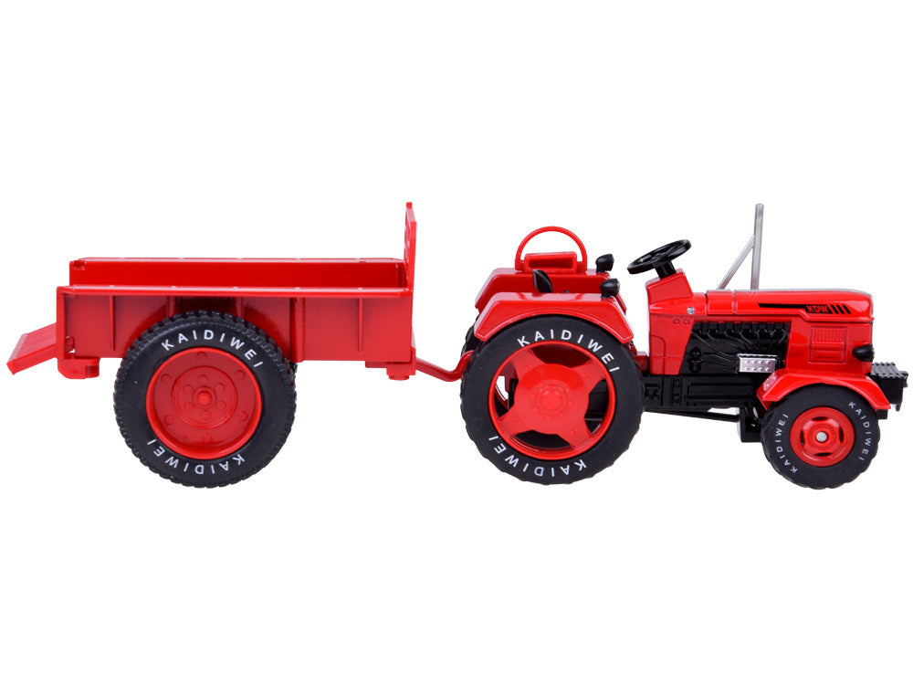 Metalinis traktorius su priekaba 1:18, raudonas